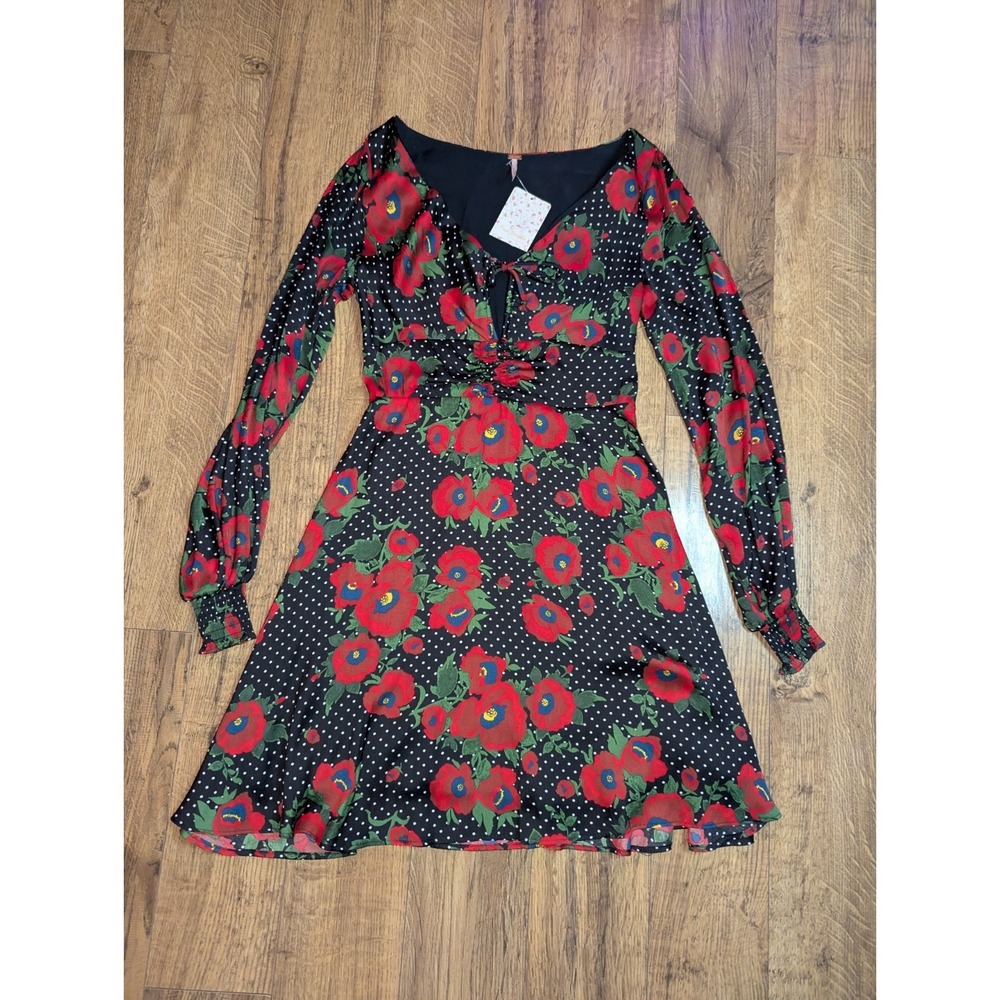 FREEโ PEOPLE Morning Light Retro Floral Printed Long Sleeve Mini Dress Size 2